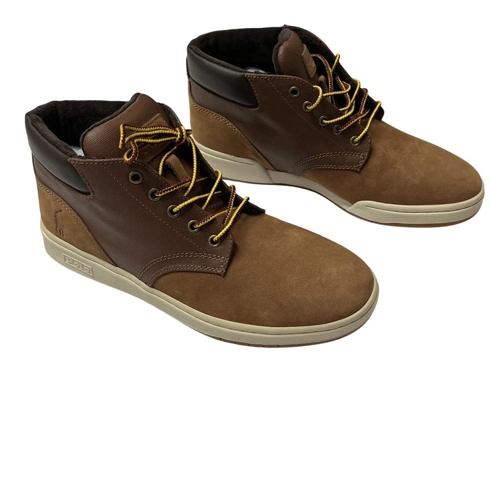 Polo Ralph Lauren Sneaker Boot Brown Leather Chukka Lace Up Size 8.5 Preppy‎
